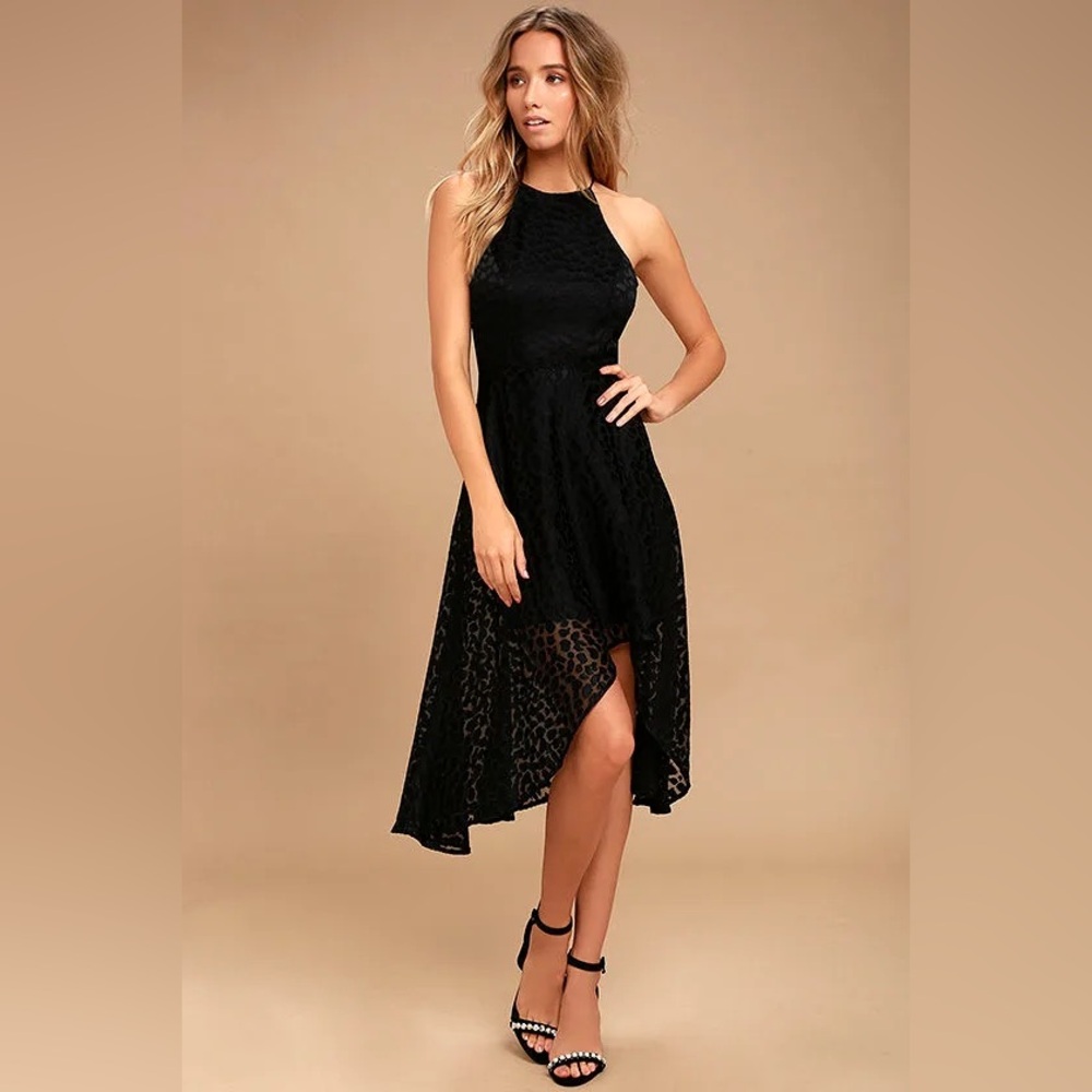 $215 Keepsake Lovers Black Leopard Print High-Low Dress M